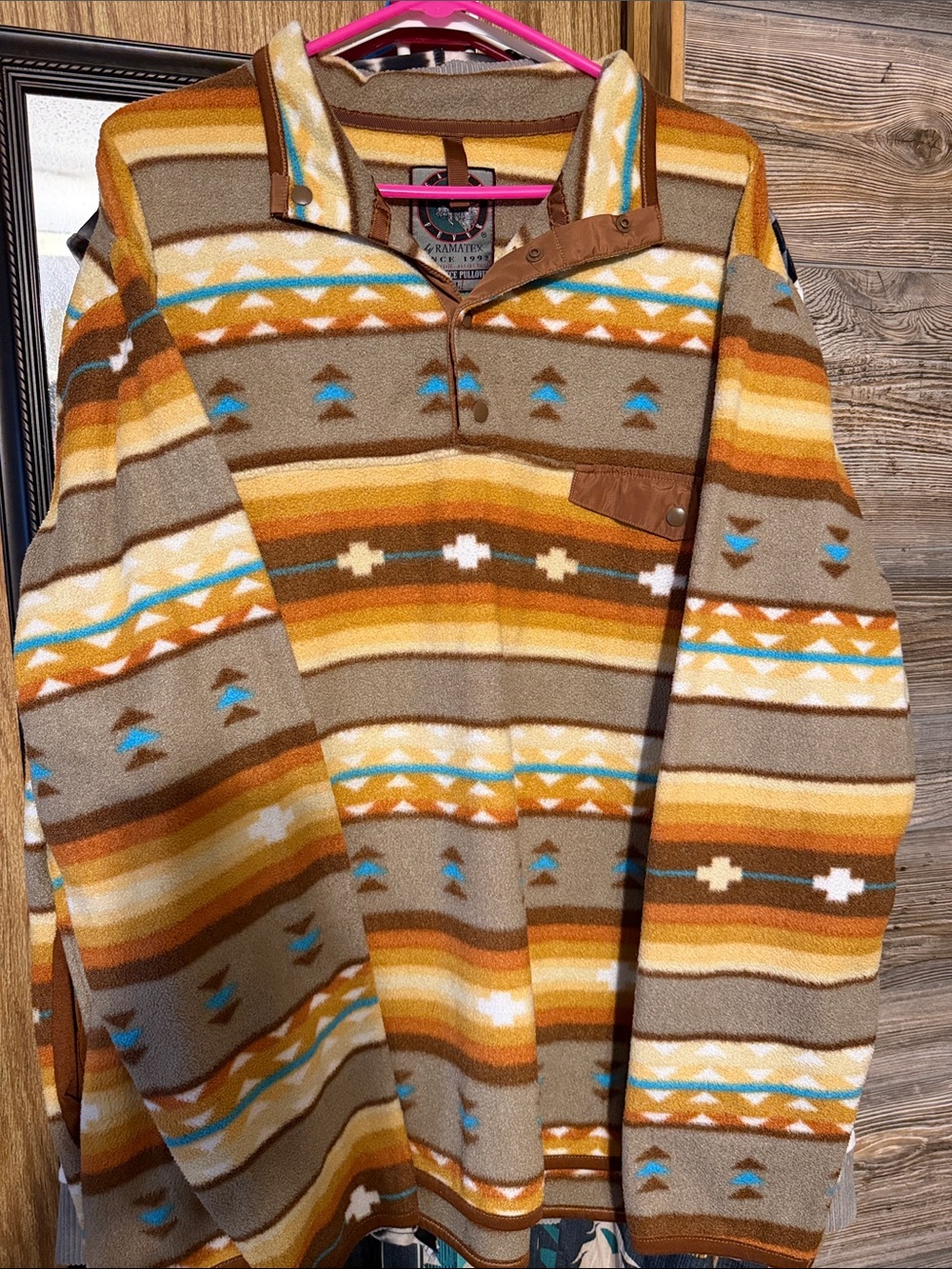 Women's Zip-Up Fleece Sweater Jacket - Tan & Brown Aztec